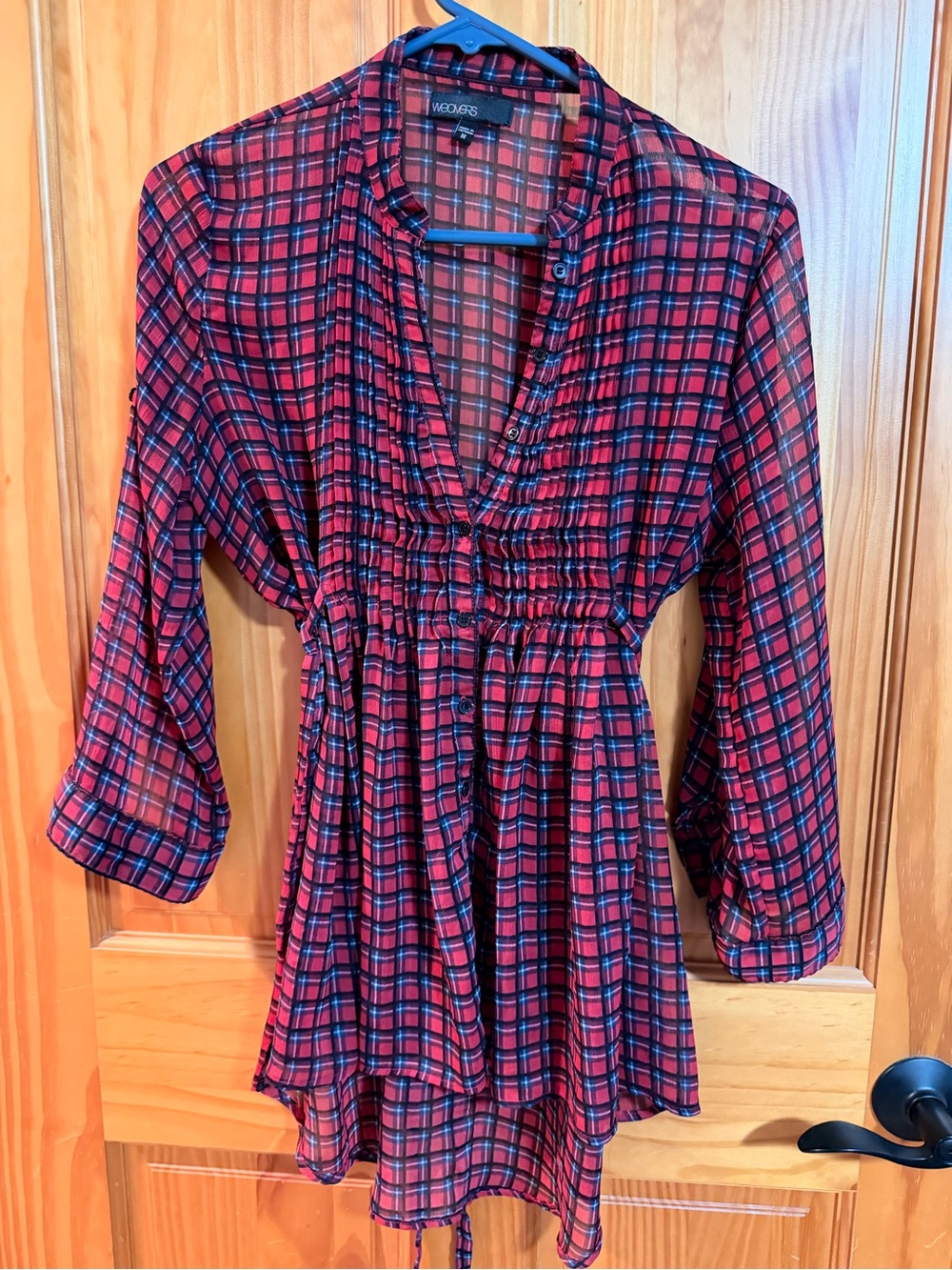Violet & Claire Red and Navy Plaid Ruffled Tunic Top